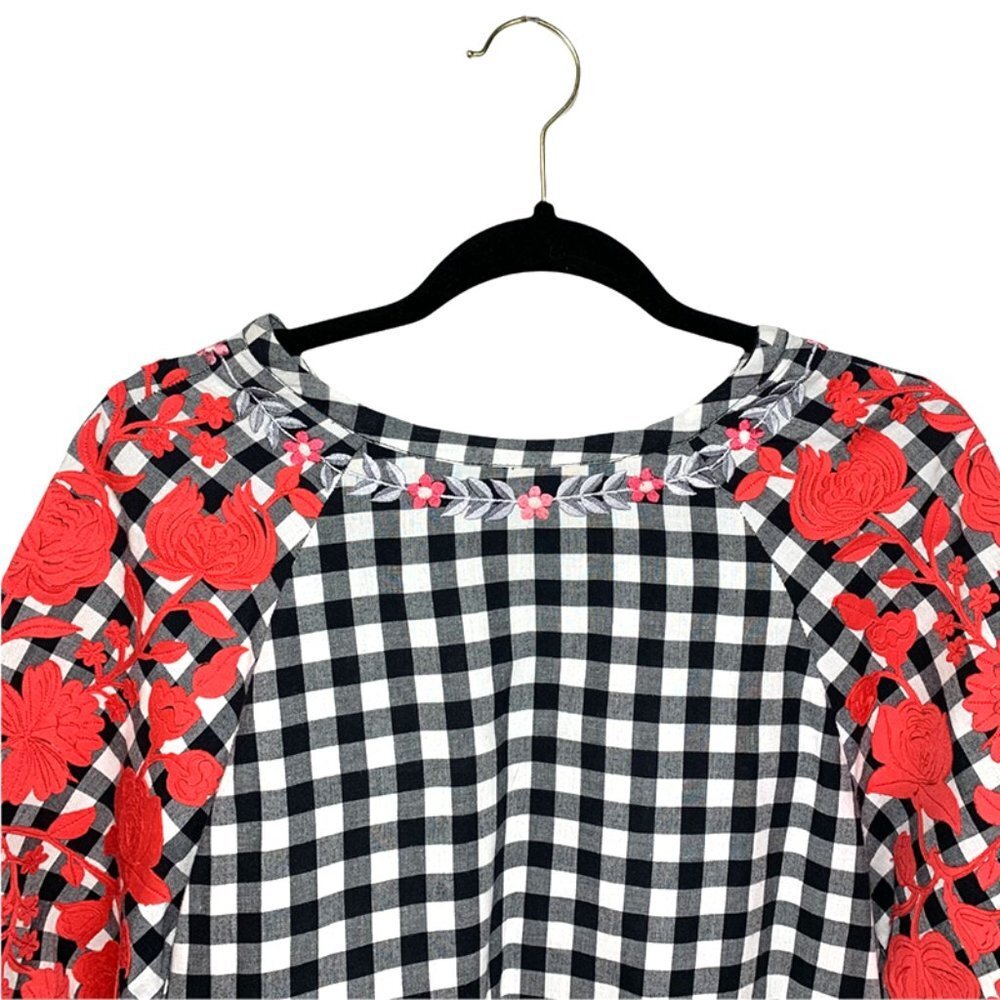 ANTHROPOLOGIE PANKAJ & NIDHI Tomato Girl Floral Gingham Peplum Top - Picture 4 of 8